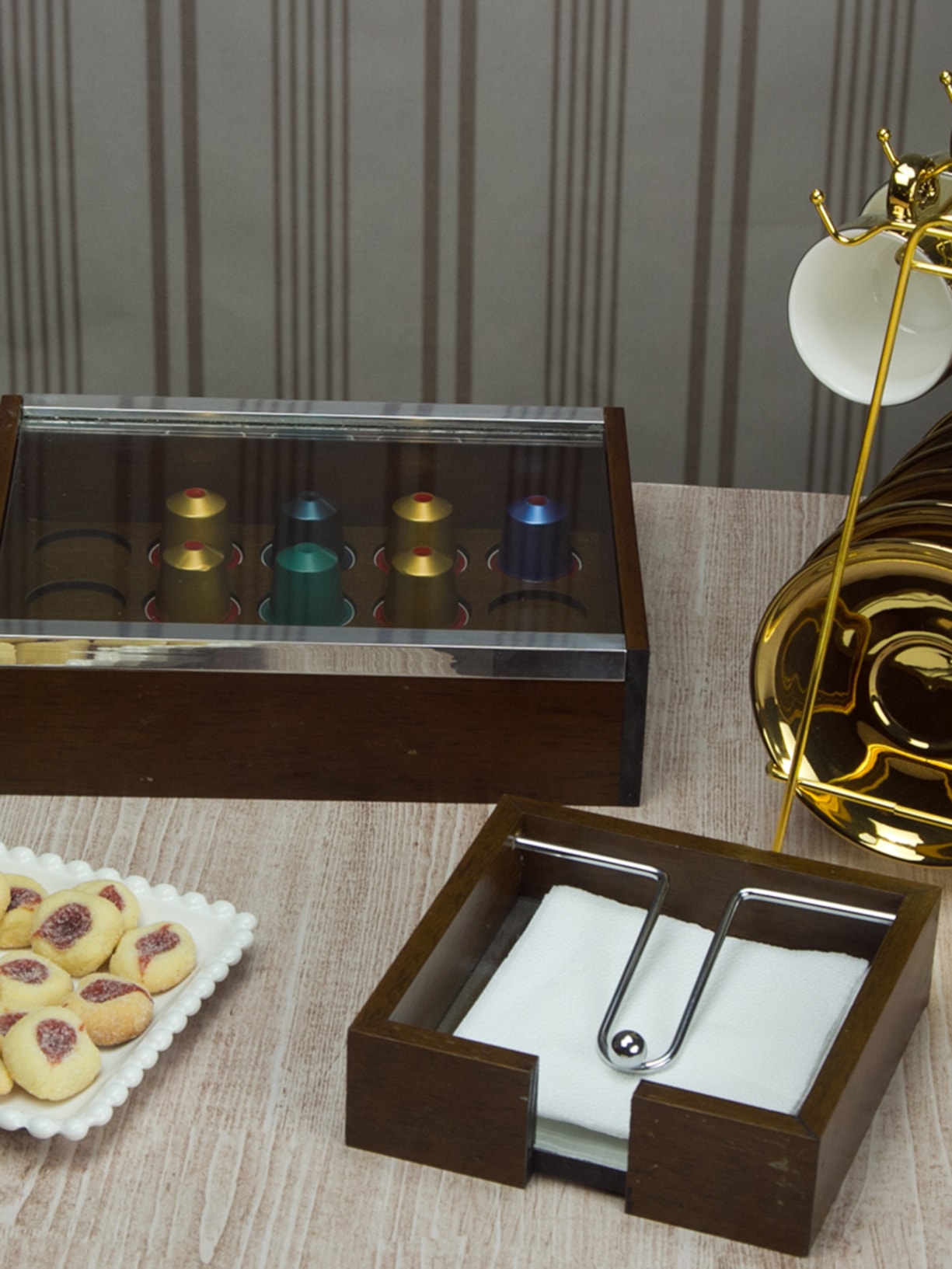 Porta Guardanapo De Madeira Aramado Com Espelho Marrom '2Home