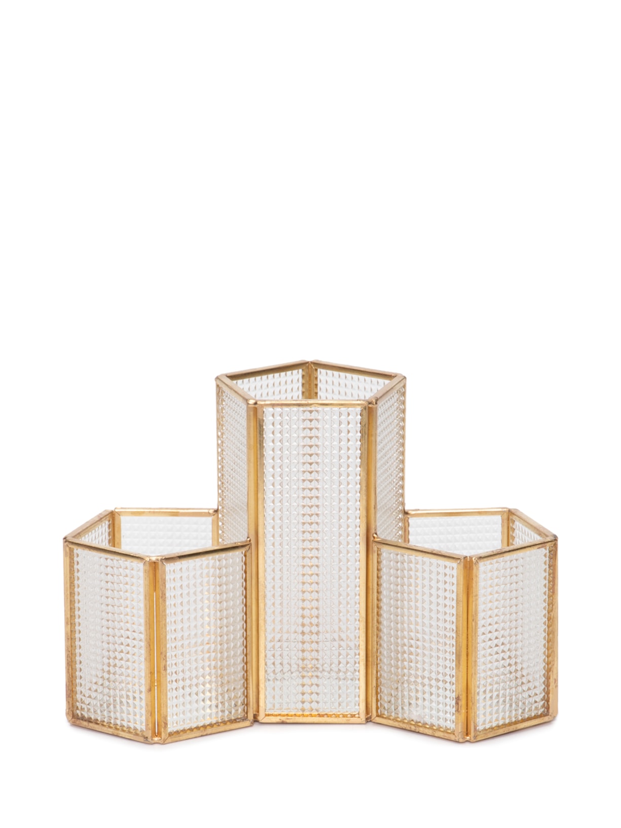 Porta Objetos Em Metal Vidro Com Detalhe - Dourado