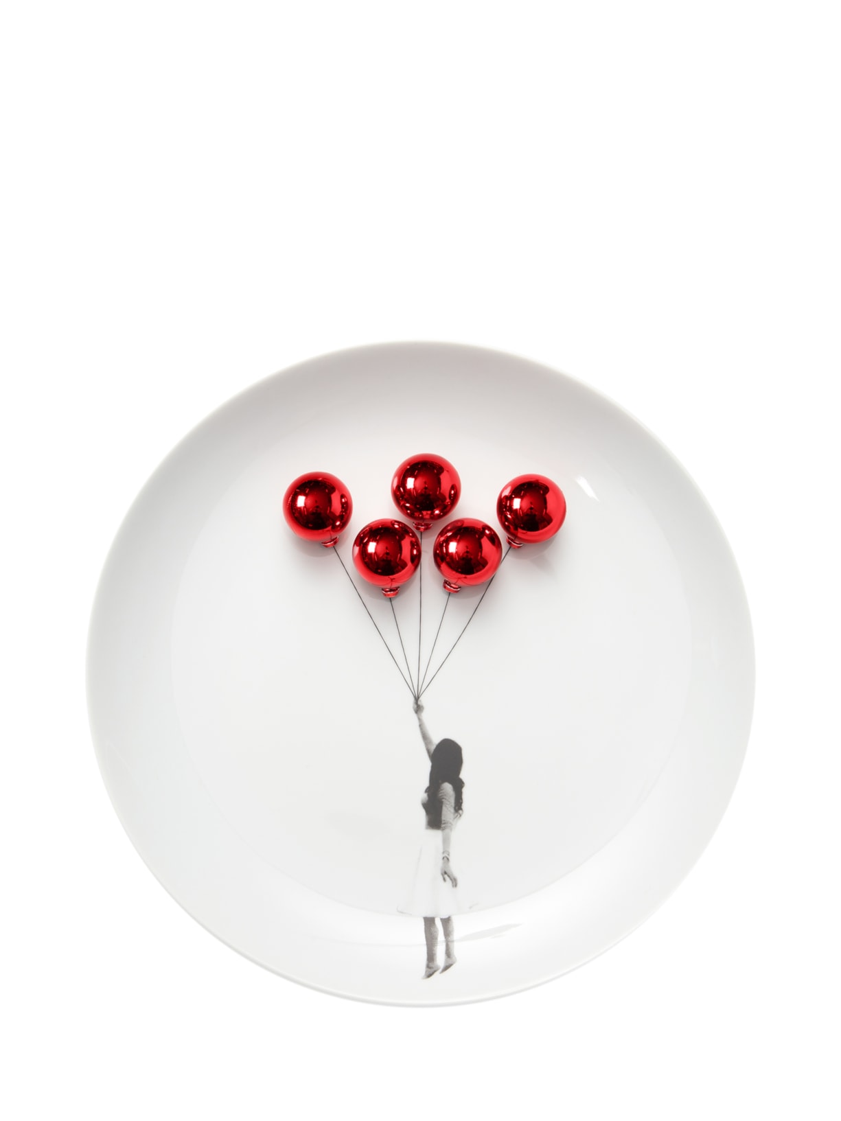 Prato Menina Balões Vermelhos - Branco