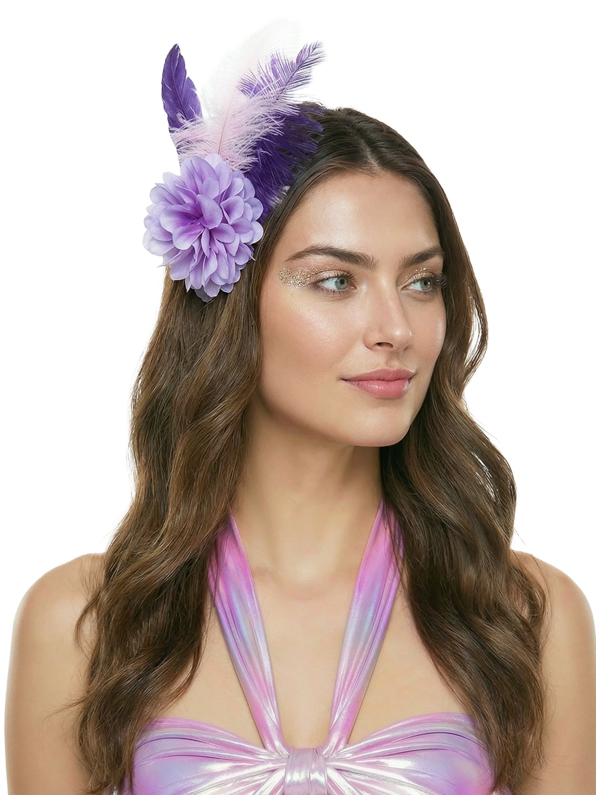 Presilha Feminina Carnaval Penas E Flor Roxo Market 33