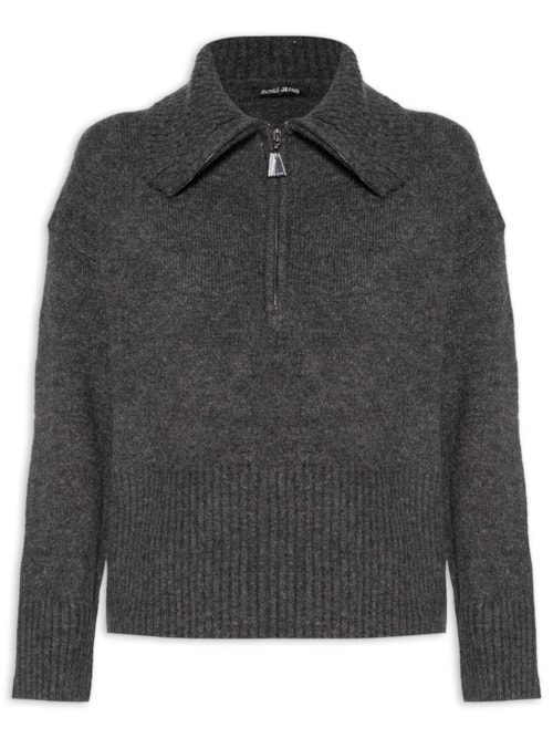 Pull Feminino De Zíper - Cinza