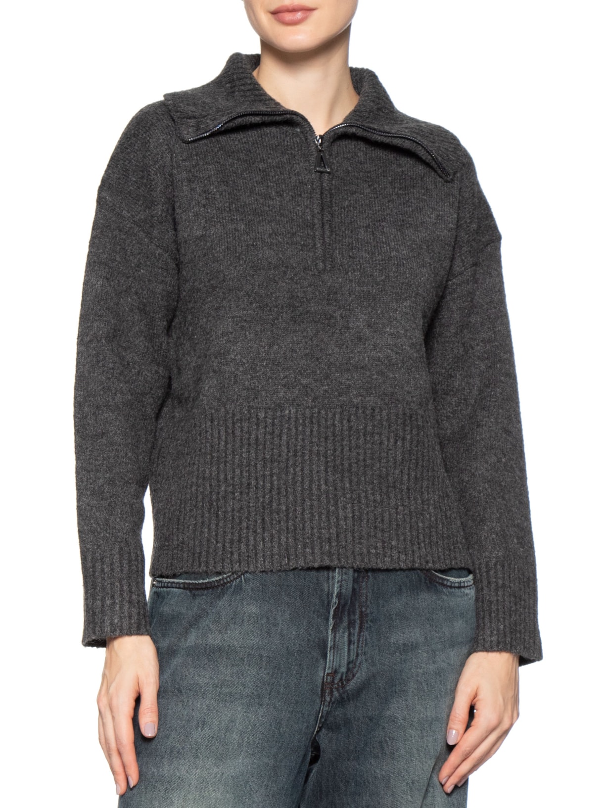 Pull Feminino De Zíper Cinza Animale Jeans
