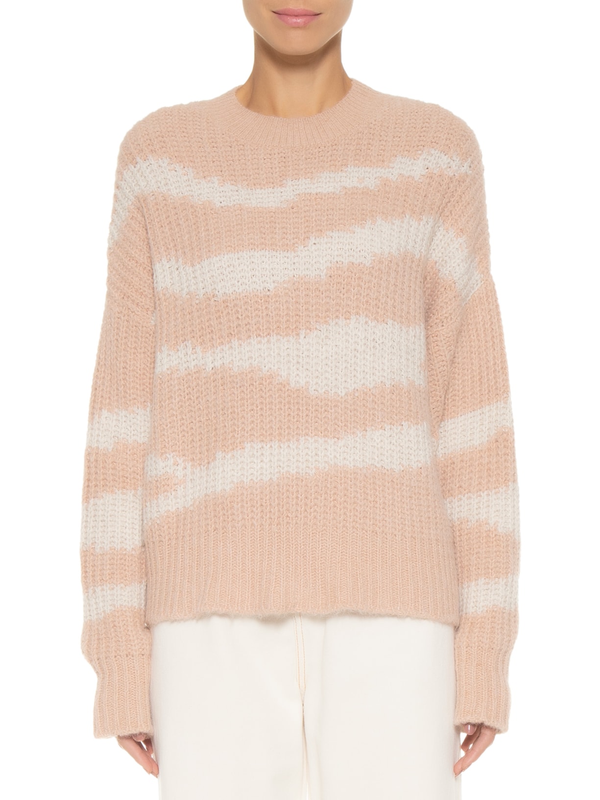 Pull Feminino Manga Longa Intarcia Tricot Bege Animale