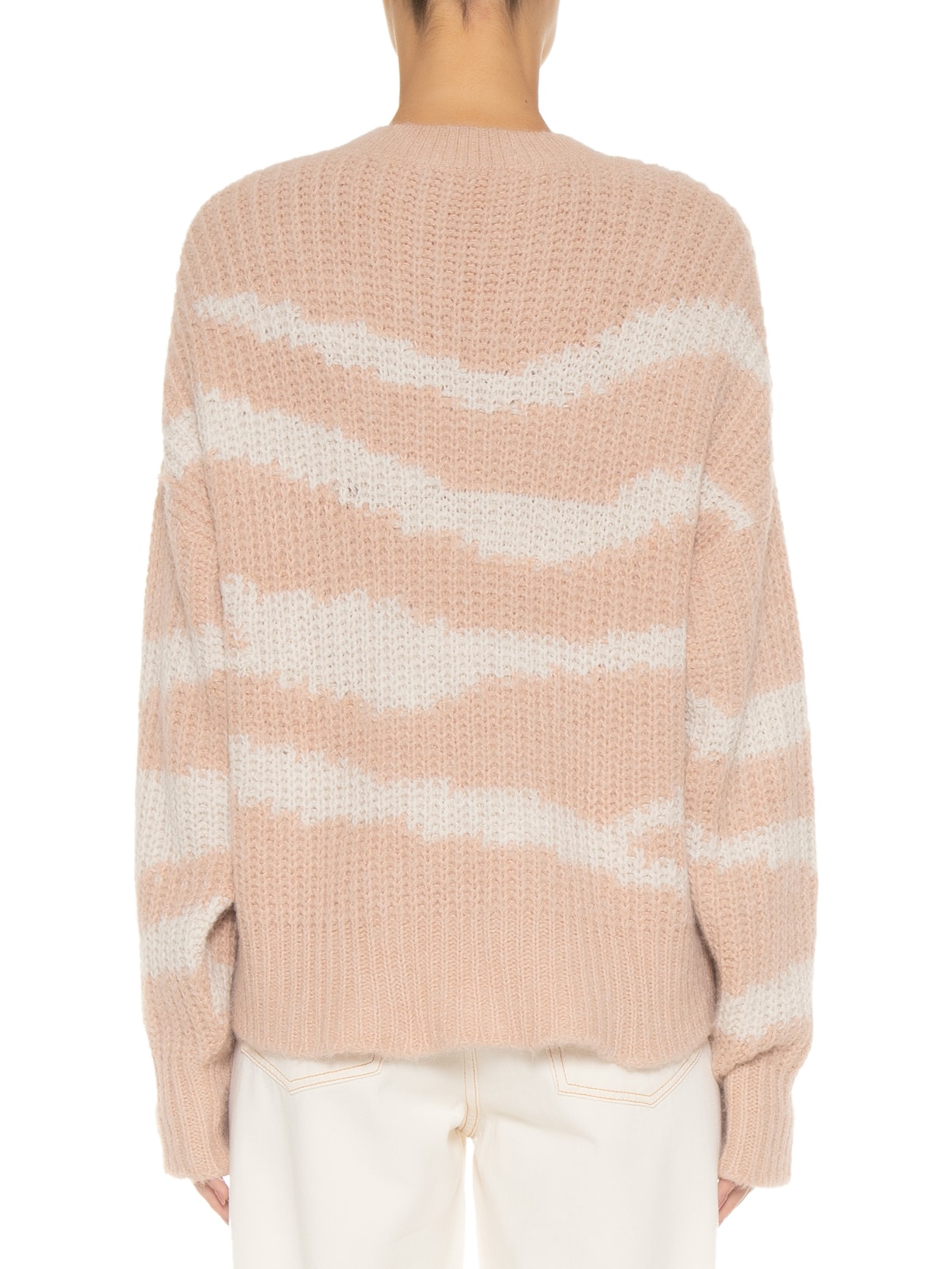 Pull Feminino Manga Longa Intarcia Tricot Bege Animale