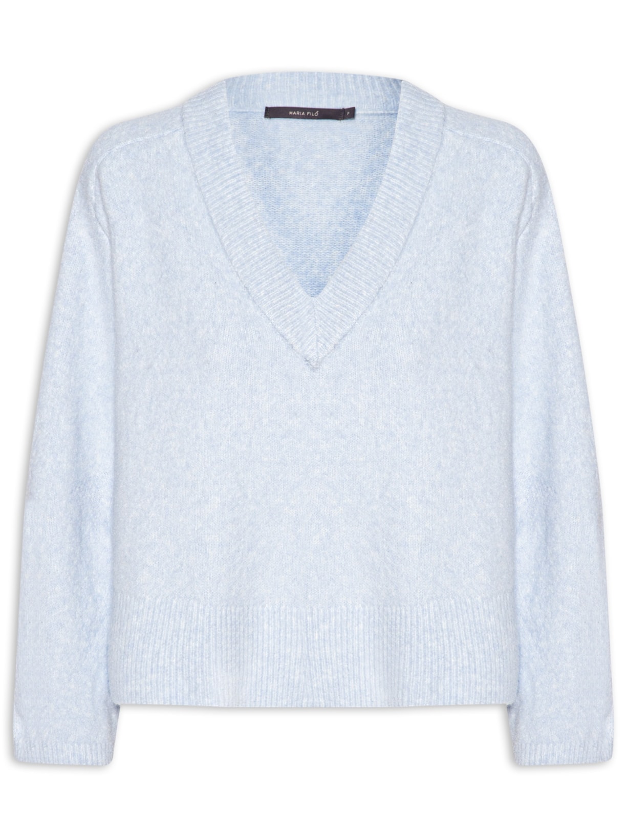 Pull Tricot Feminino Gola V Barra Canelada - Azul