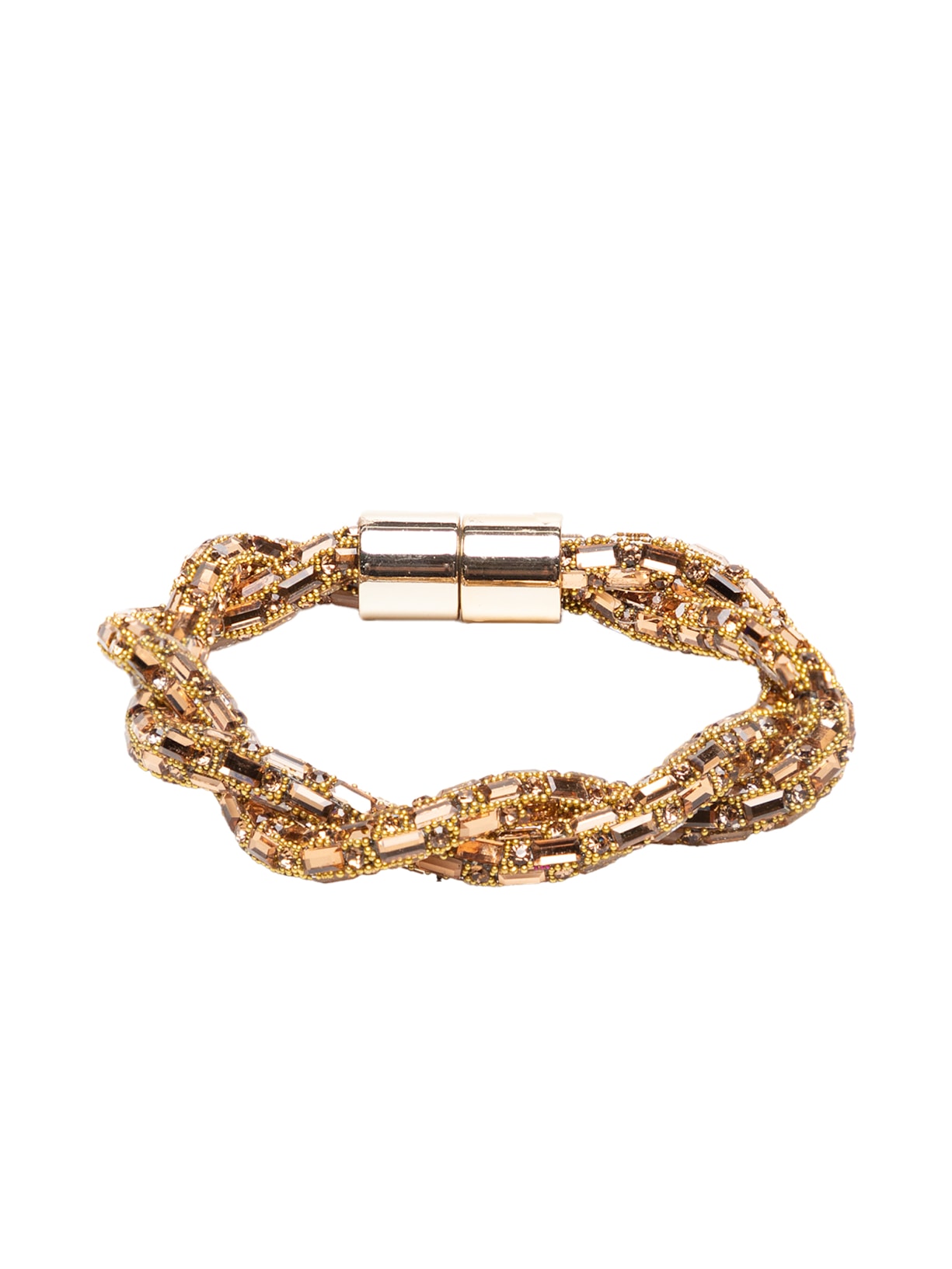 Pulseira Feminina Cravejada Entrelaçada - Dourado