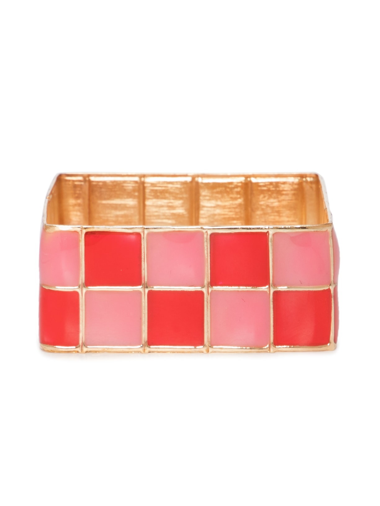 Pulseira Feminina Quadrada Xadrez Em Metal - Rosa