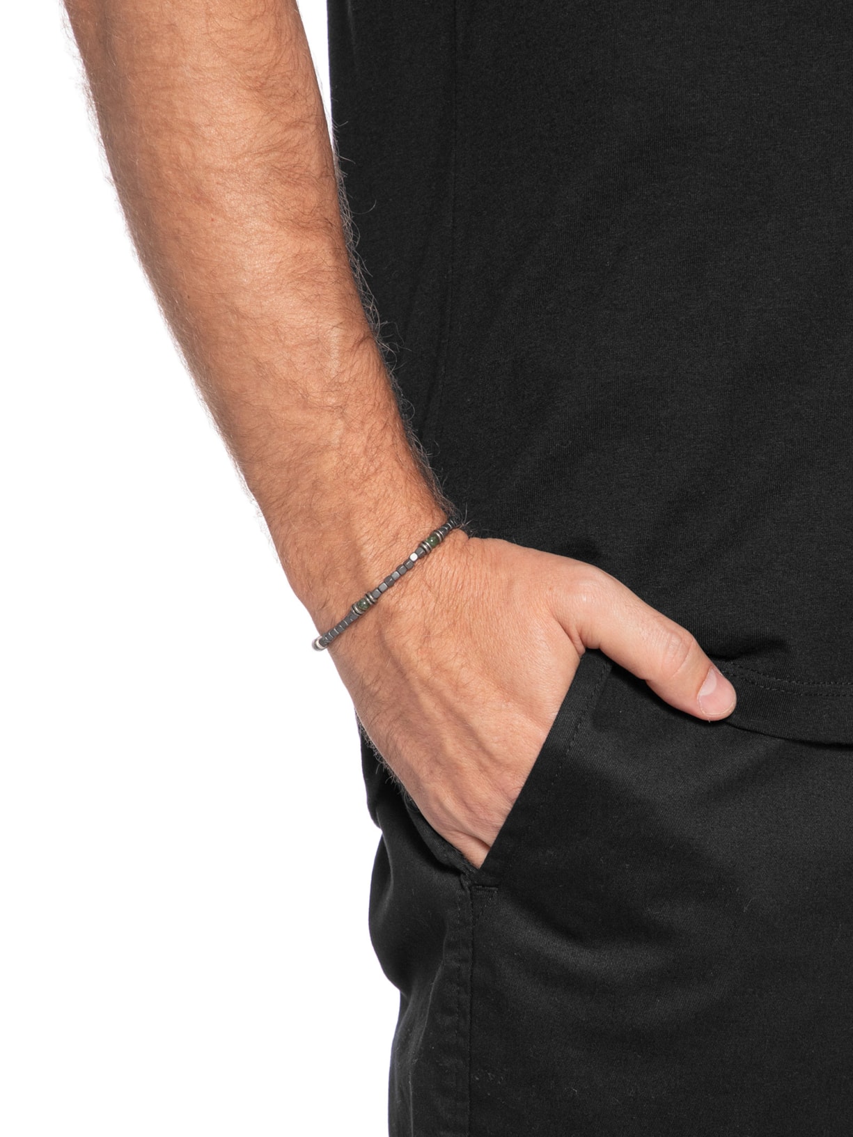 Pulseira Masculina Hematita E Pedra Cinza Sergio K