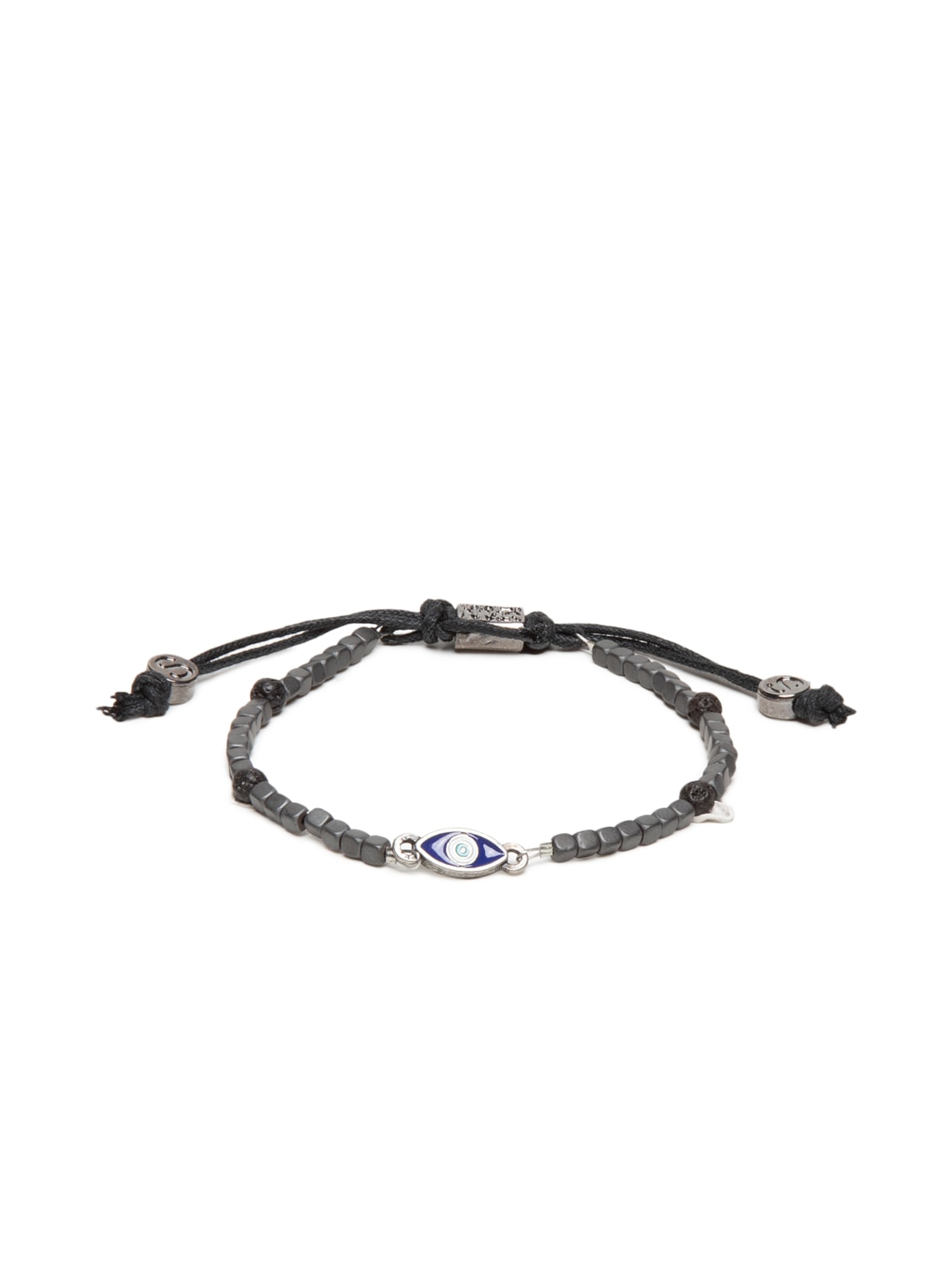 Pulseira Masculina Hematitas e Olho Grego - Cinza