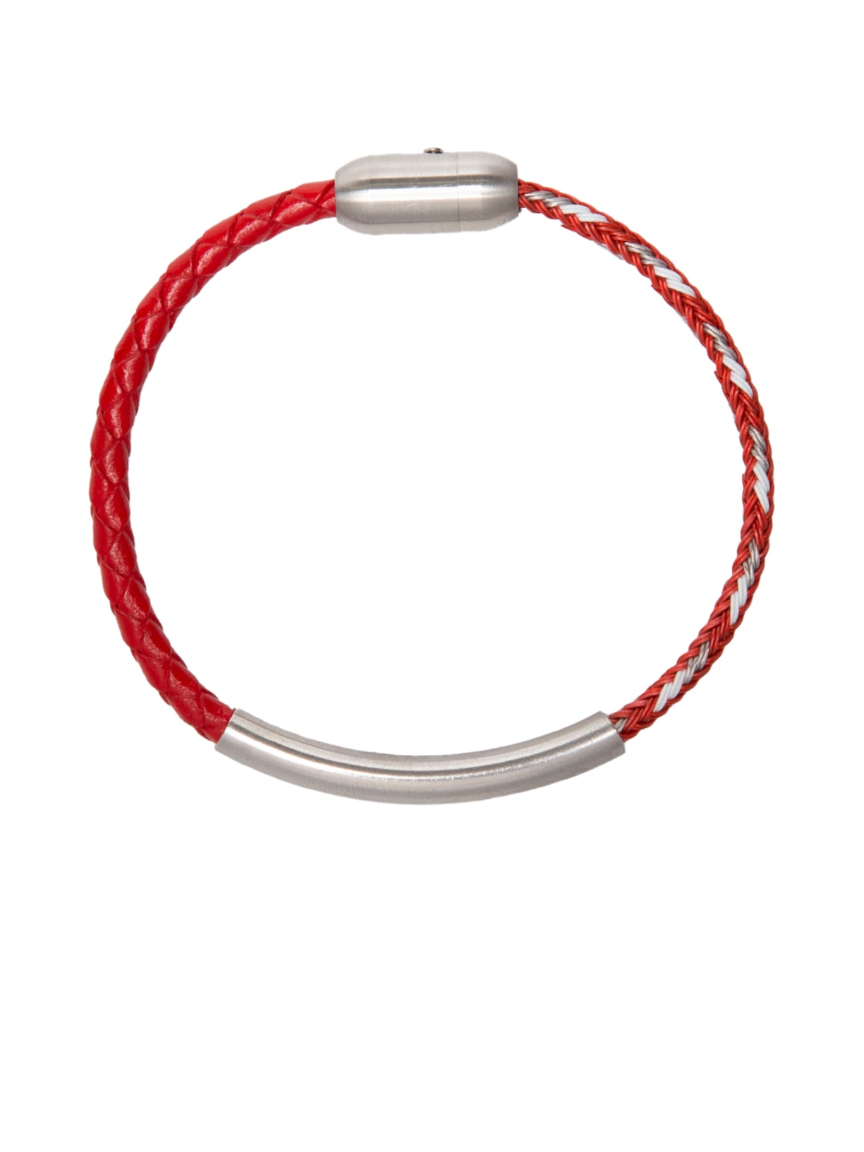 Pulseira Masculina Neil De Cabo De Aço E Couro - Vermelho
