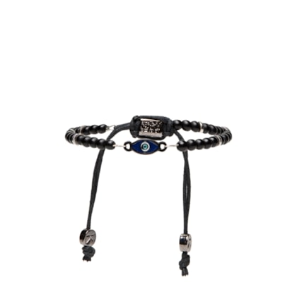 Pulseira Masculina Pedra Ônix E Olho Grego - Preto