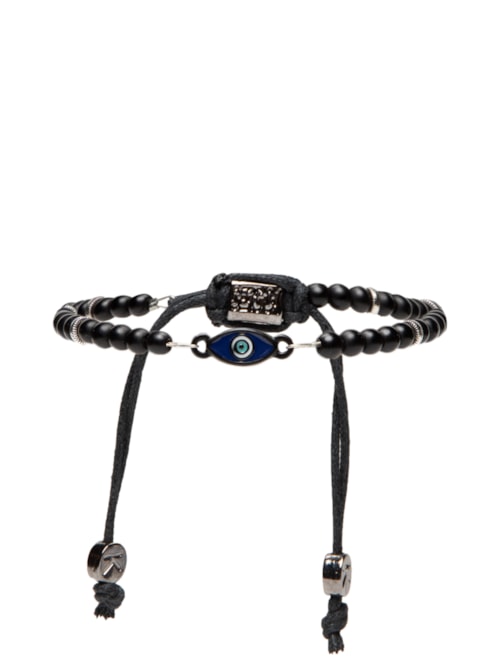 Pulseira Masculina Pedra Ônix E Olho Grego - Preto