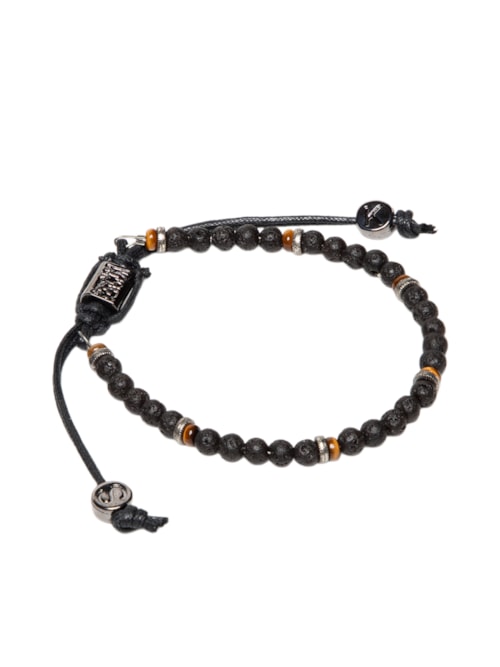 Pulseira Masculina Pedra Vulcânica E Olho De Tigre - Preto