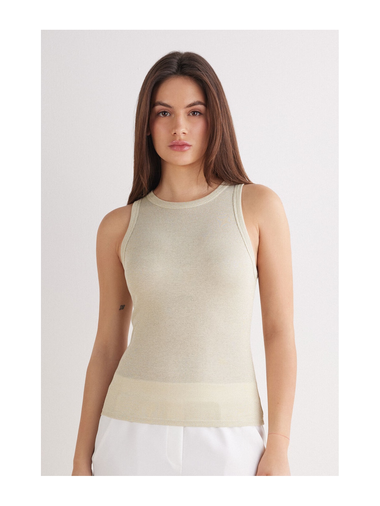 Regata Canelada Em Algodão Lamê Amarelo Intimissimi