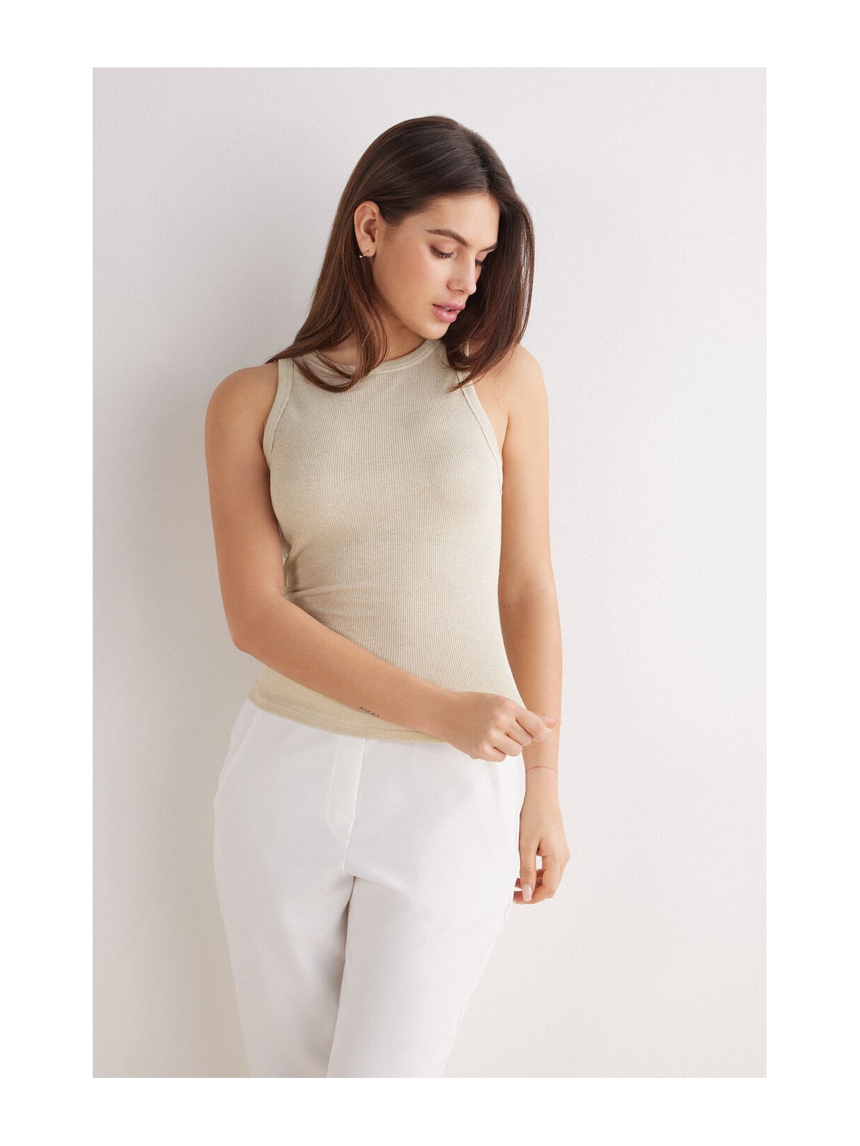 Regata Canelada Em Algodão Lamê Amarelo Intimissimi