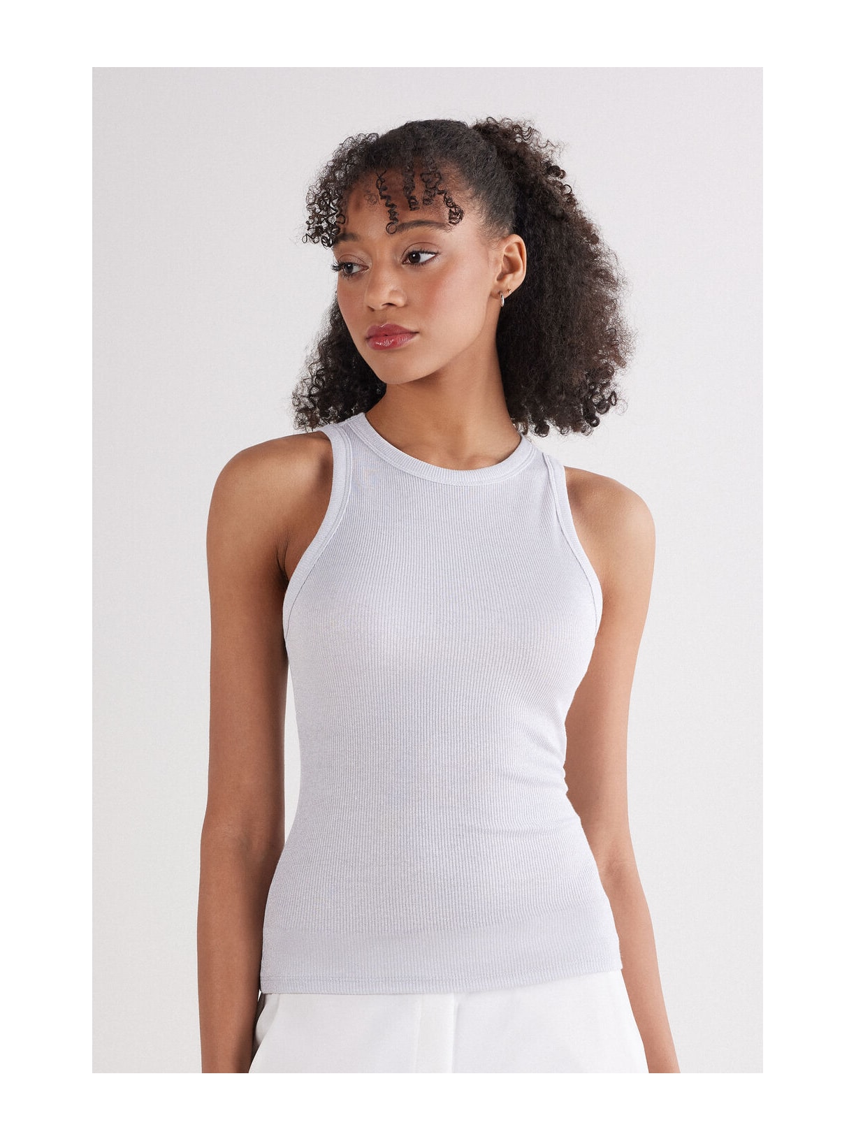 Regata Canelada Em Algodão Lamê Cinza Intimissimi