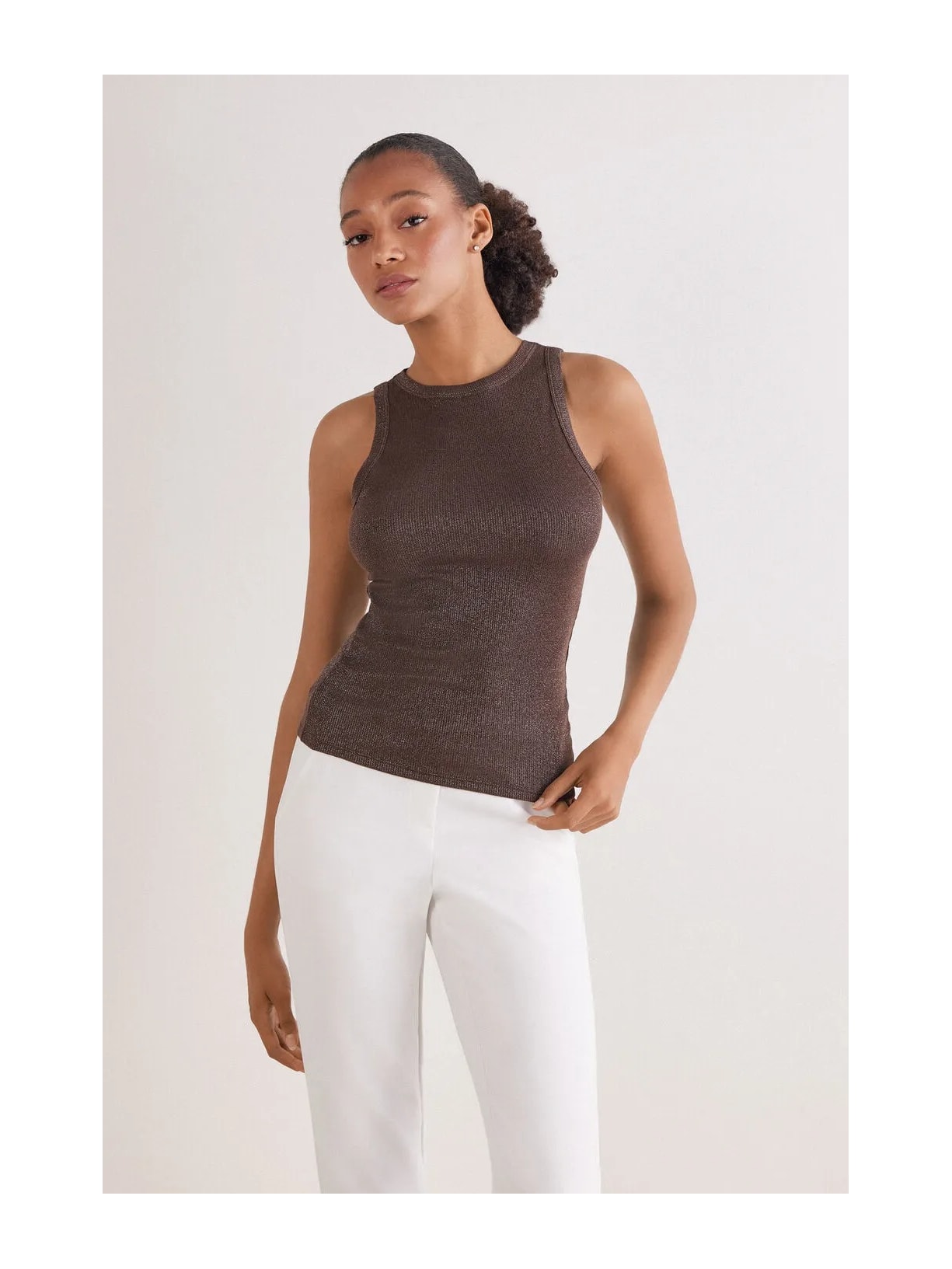 Regata Canelada Em Algodão Lamê Marrom Intimissimi