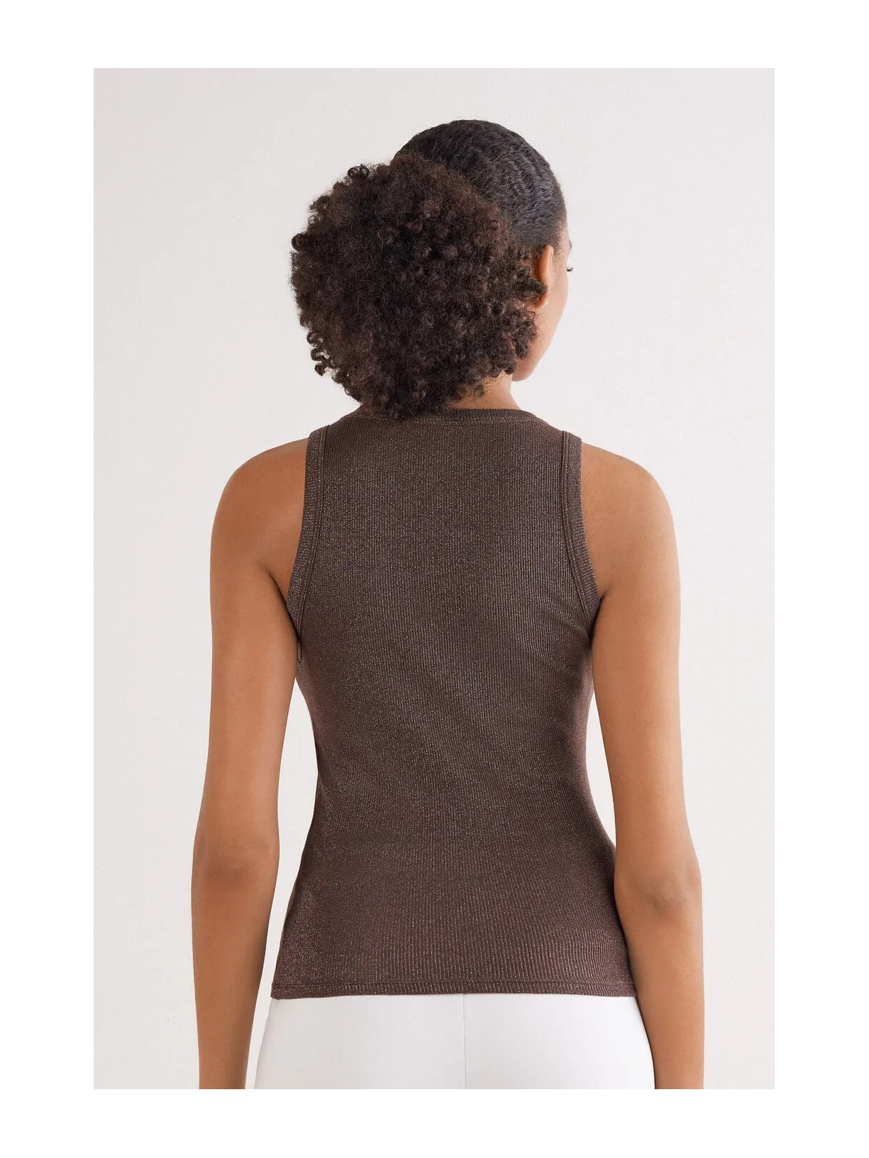 Regata Canelada Em Algodão Lamê Marrom Intimissimi