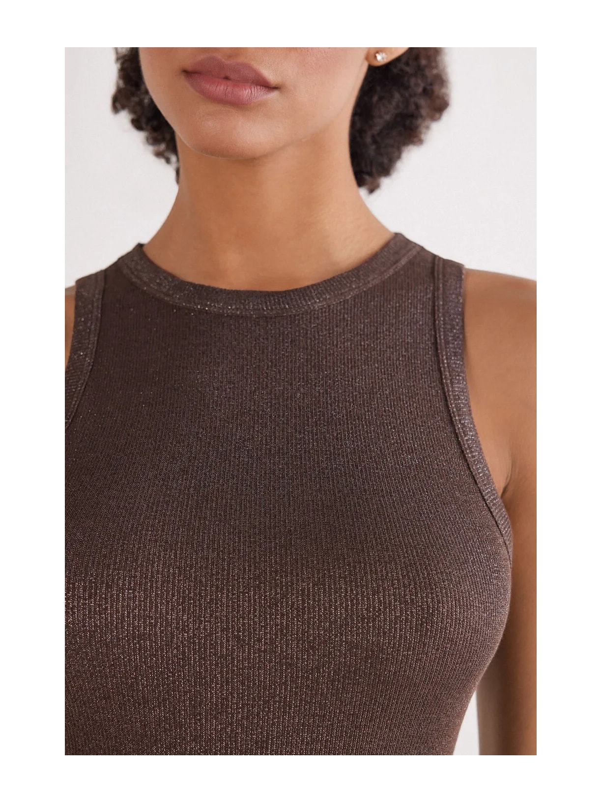 Regata Canelada Em Algodão Lamê Marrom Intimissimi