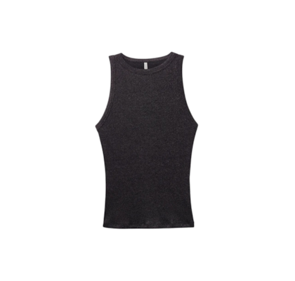 Regata Canelada Em Algodão Lamê - Preto