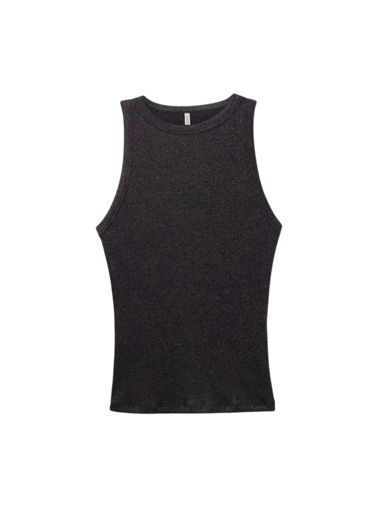 Regata Canelada Em Algodão Lamê - Preto