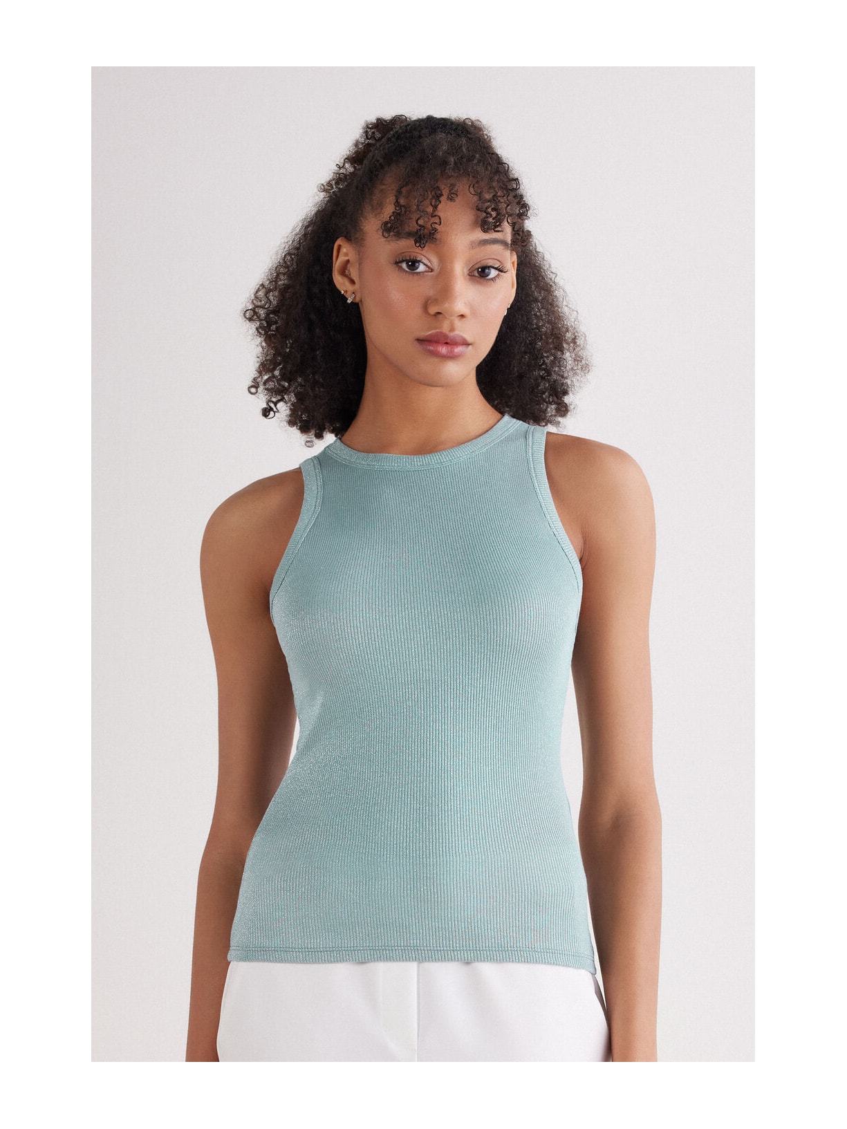 Regata Canelada Em Algodão Lamê Verde Intimissimi