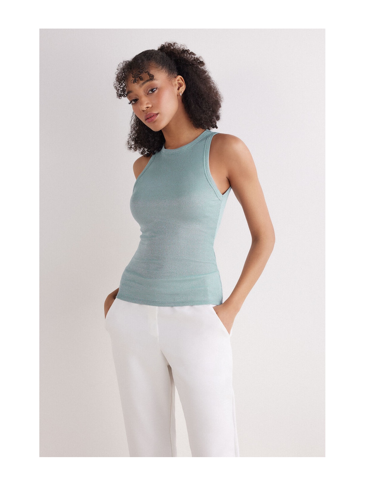 Regata Canelada Em Algodão Lamê Verde Intimissimi