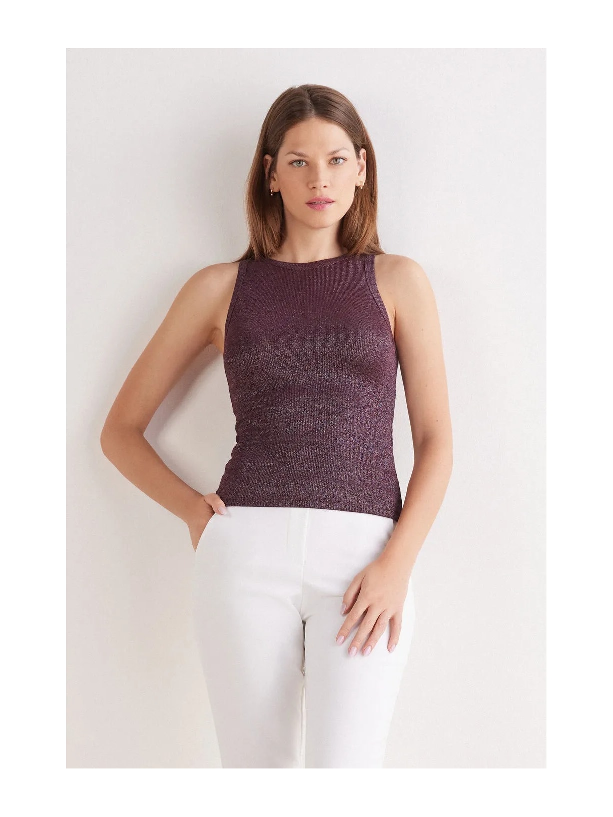 Regata Canelada Em Algodão Lamê Vermelho Intimissimi