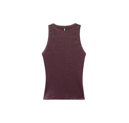 Regata Canelada Em Algodão Lamê - Vermelho