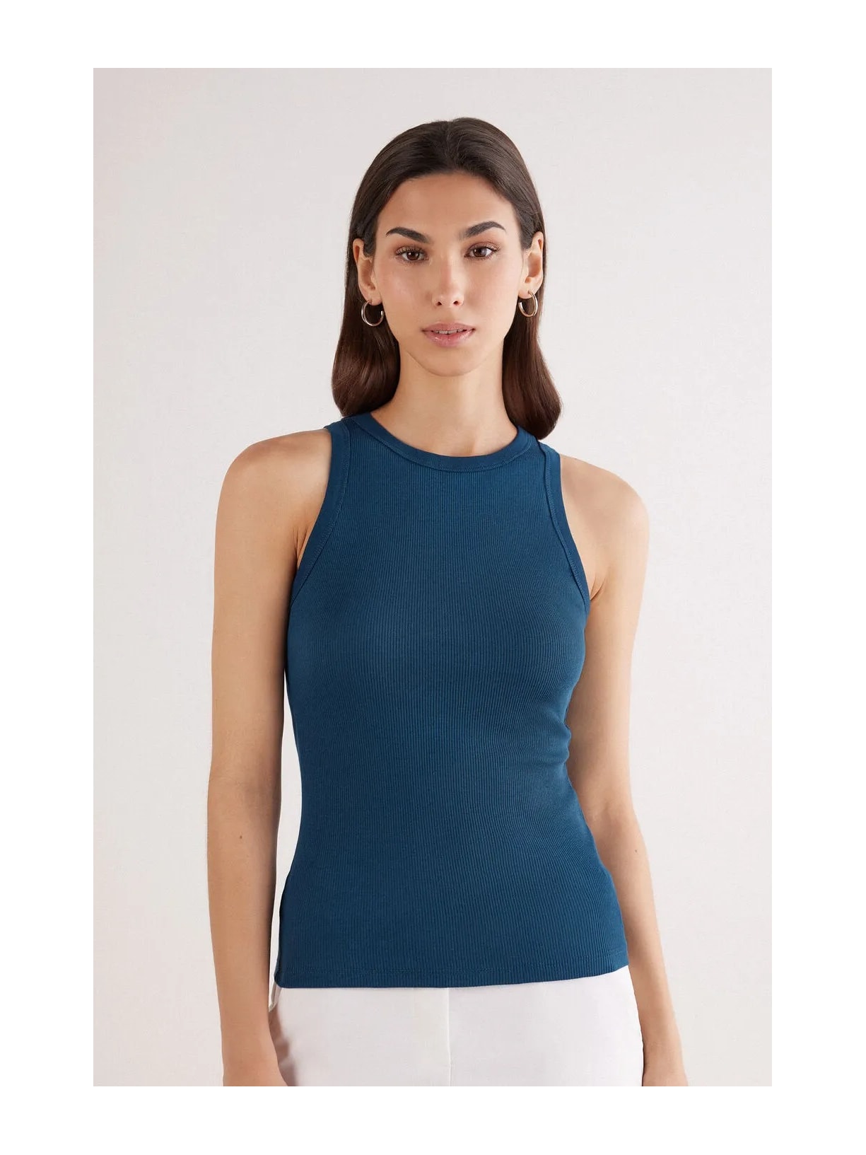 Regata Canelada Em Algodão Supima Azul Intimissimi