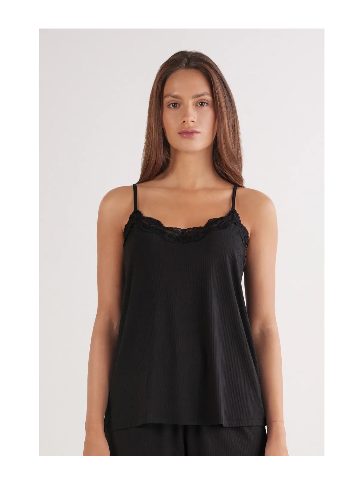 Regata Canelada Em Viscose e Rendayour Everyday Wear Preto Intimissimi