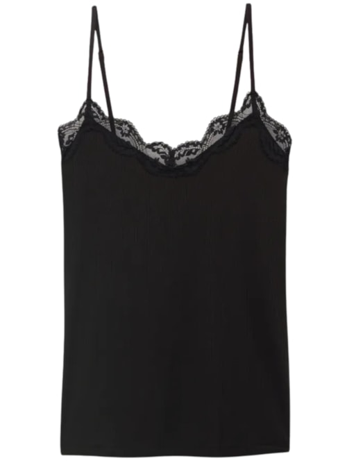 Regata Canelada Em Viscose e Rendayour Everyday Wear - Preto
