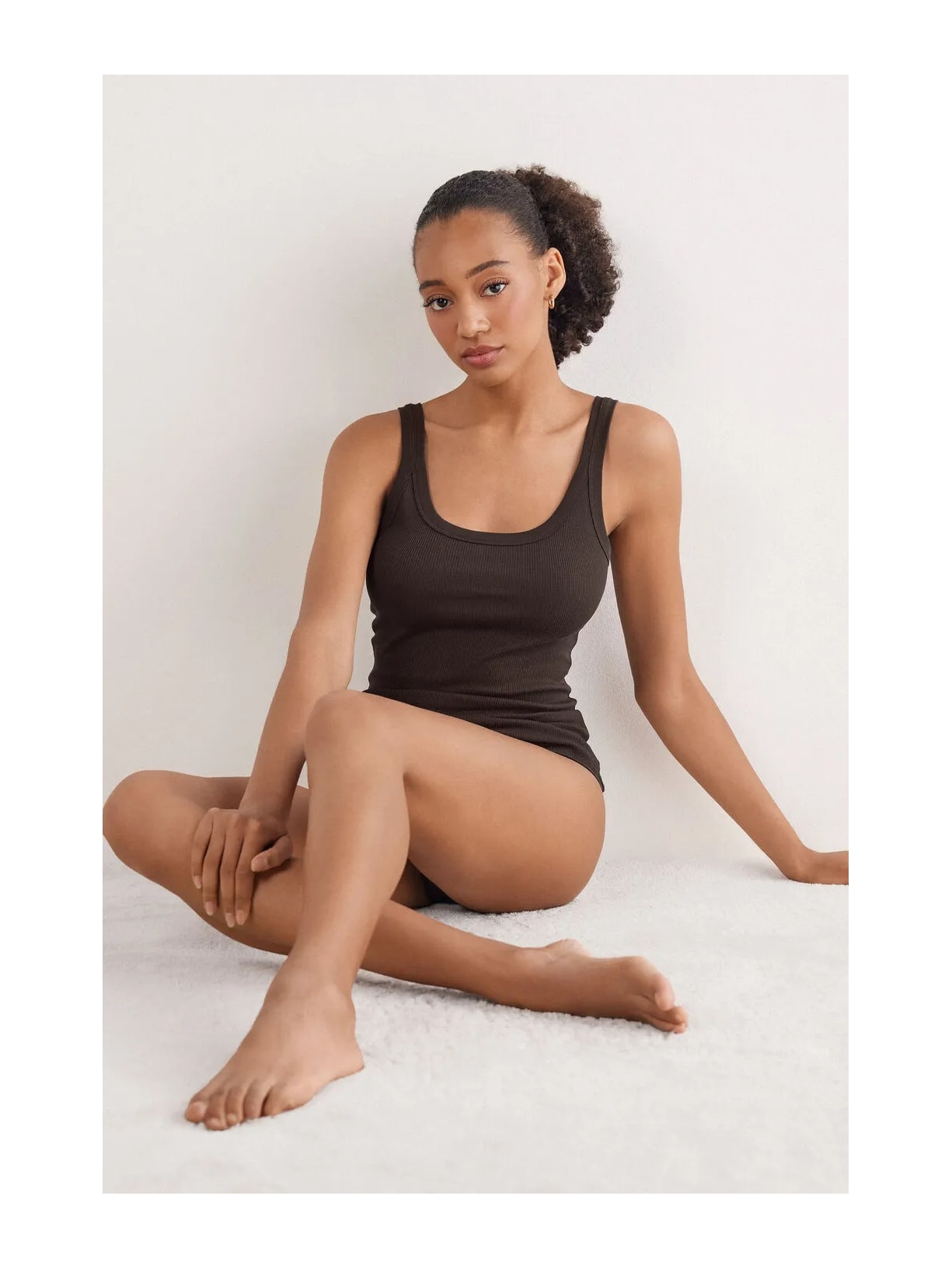 Regata Canelada Estilo Remador Em Algodão Supima Marrom Intimissimi