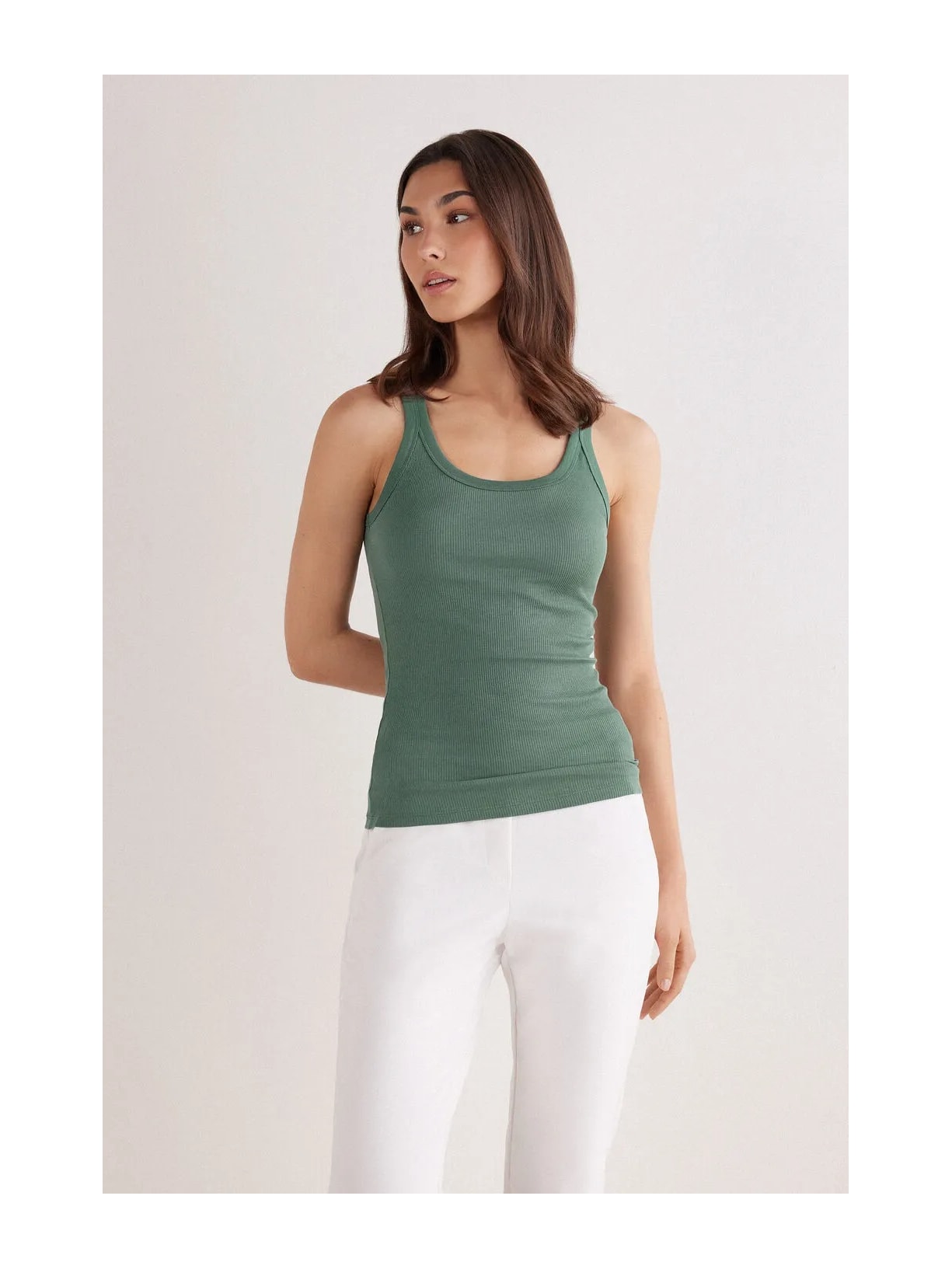 Regata Canelada Estilo Remador Em Algodão Supima Verde Intimissimi