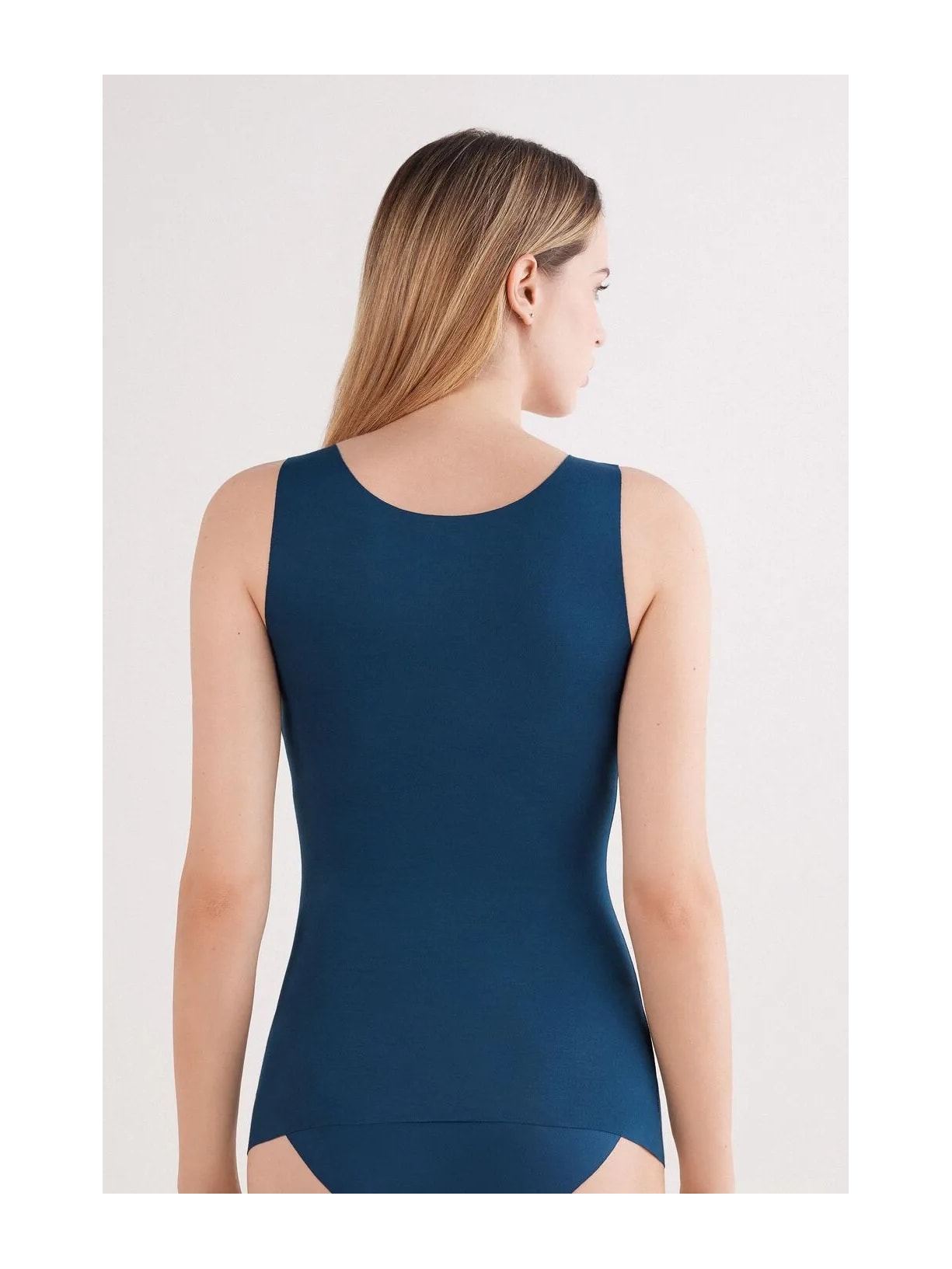 Regata Com Decote Redondo e Sem Costura Em Algodão Azul Intimissimi