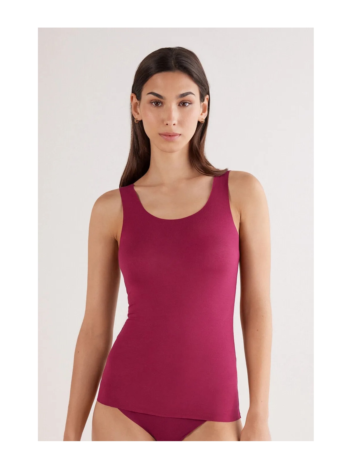 Regata Com Decote Redondo e Sem Costura Em Algodão Bordô Intimissimi