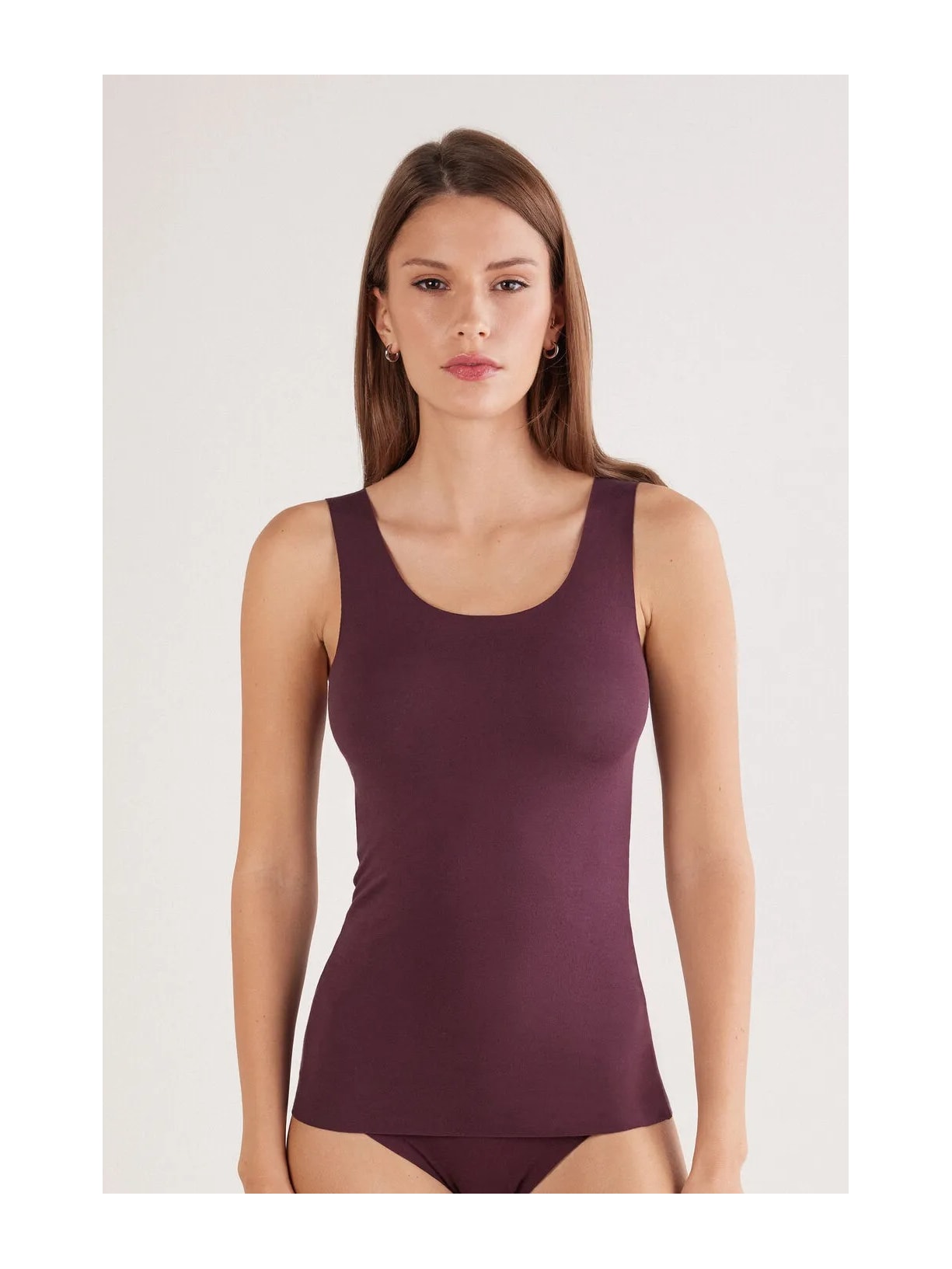 Regata Com Decote Redondo e Sem Costura Em Algodão Bordô Intimissimi