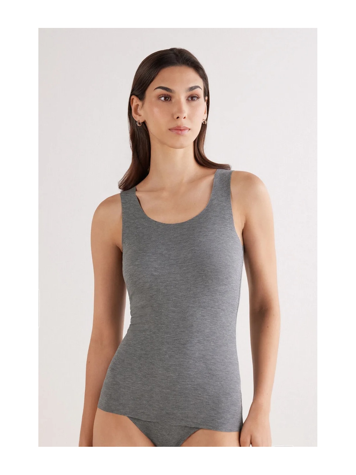 Regata Com Decote Redondo e Sem Costura Em Algodão Cinza Intimissimi