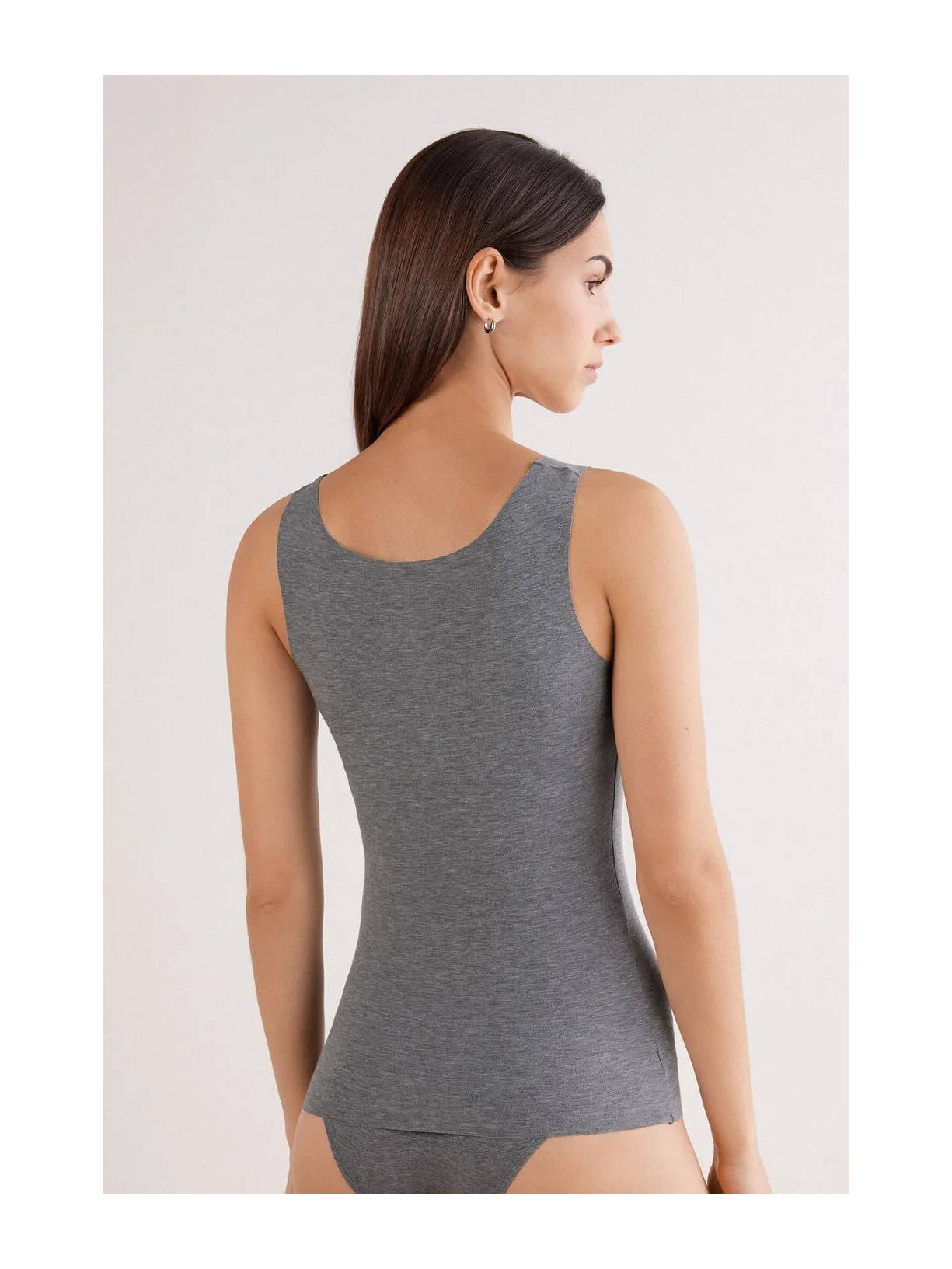 Regata Com Decote Redondo e Sem Costura Em Algodão Cinza Intimissimi