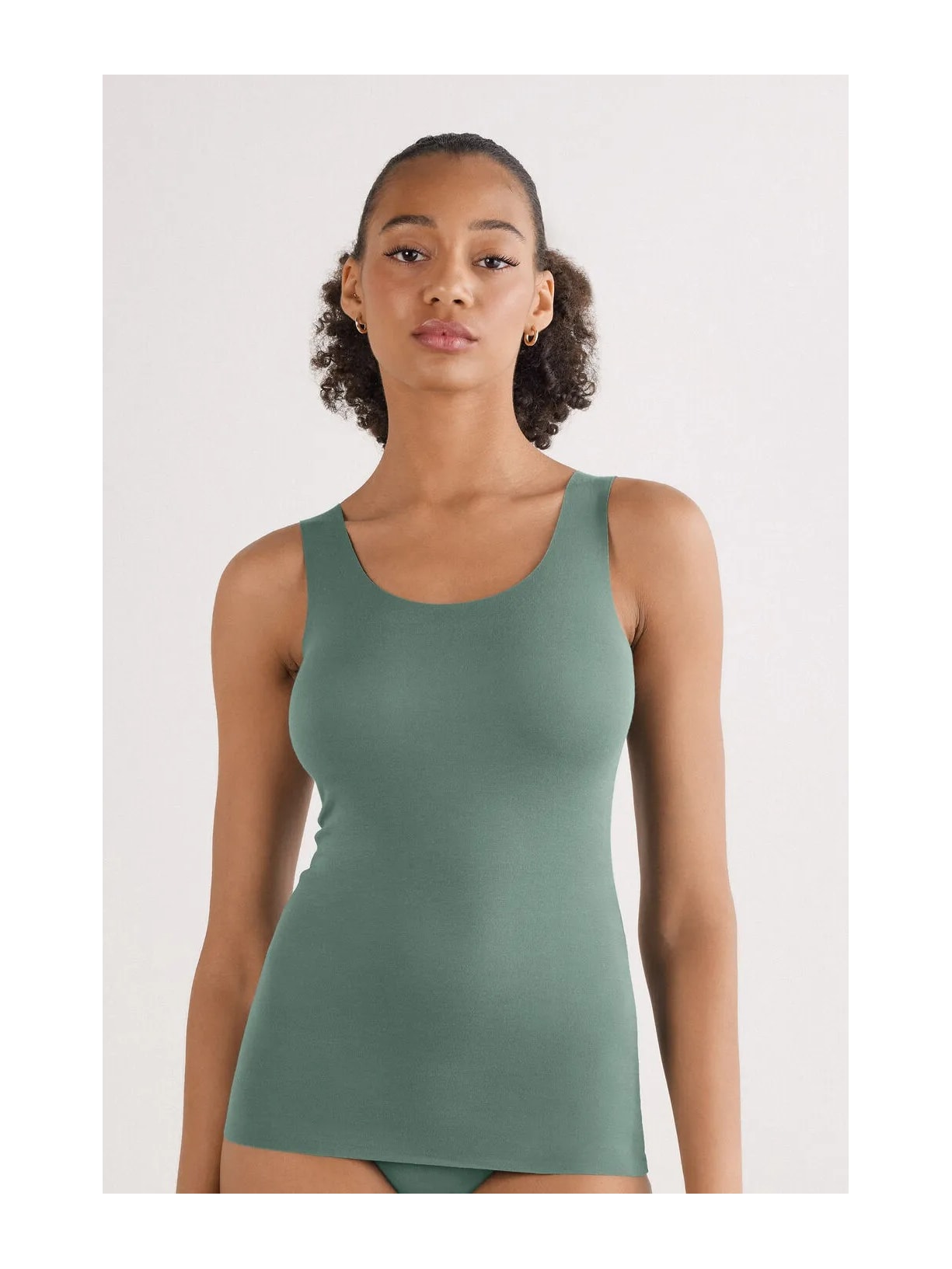 Regata Com Decote Redondo e Sem Costura Em Algodão Verde Intimissimi