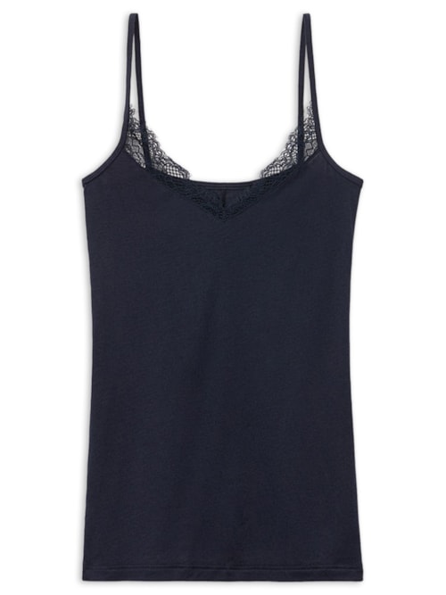 Regata Com Renda Em Modal Ultraleve Com Cashmere - Azul
