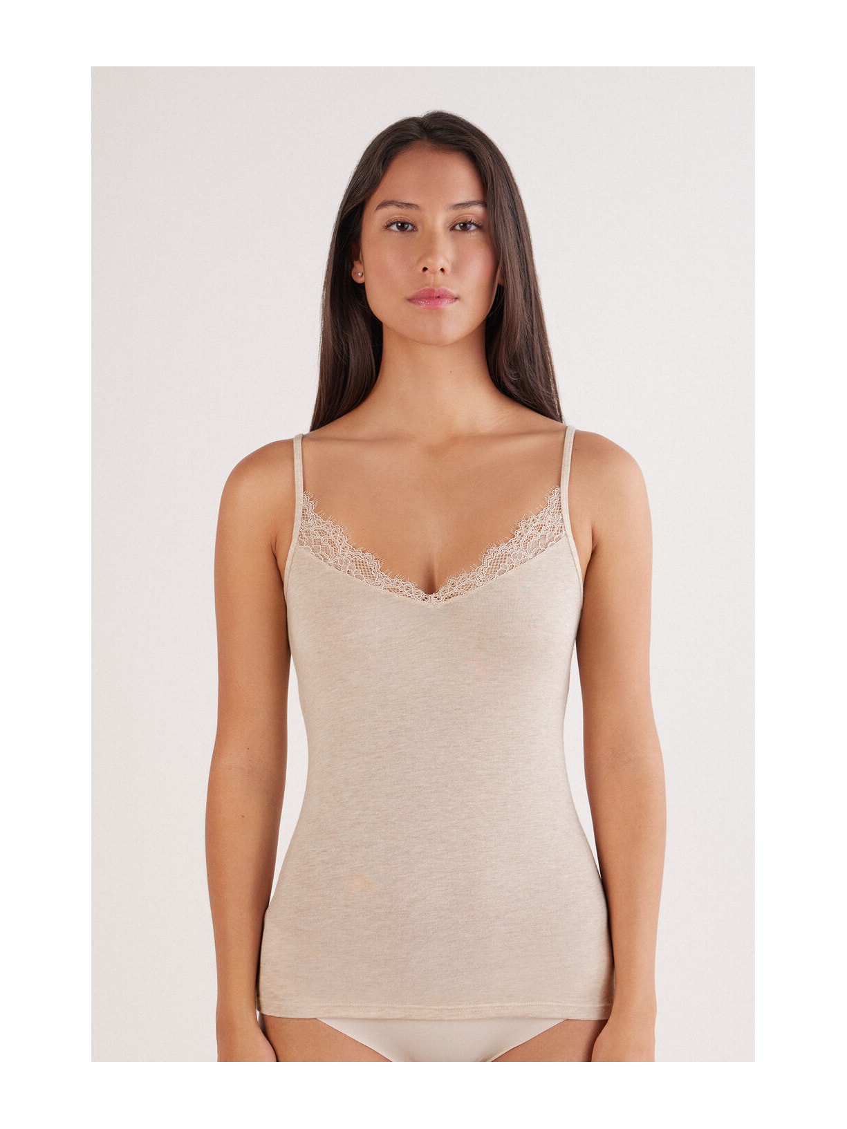 Regata Com Renda Em Modal Ultralight Com Cashmere Bege Intimissimi