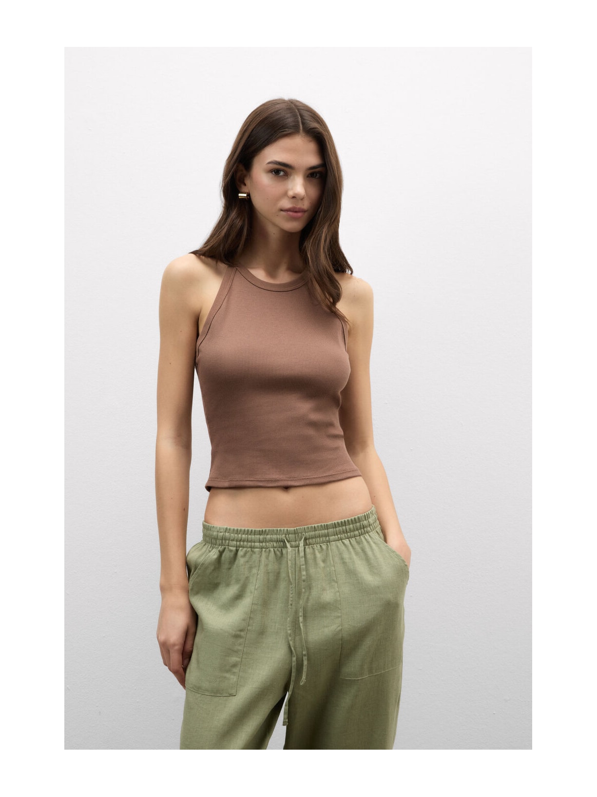 Regata Cropped Canelada Em Algodão Supima Marrom Intimissimi