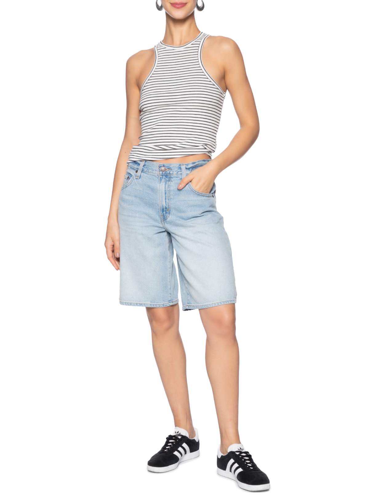 Regata de Malha Nadador Listrada Branco Animale Jeans