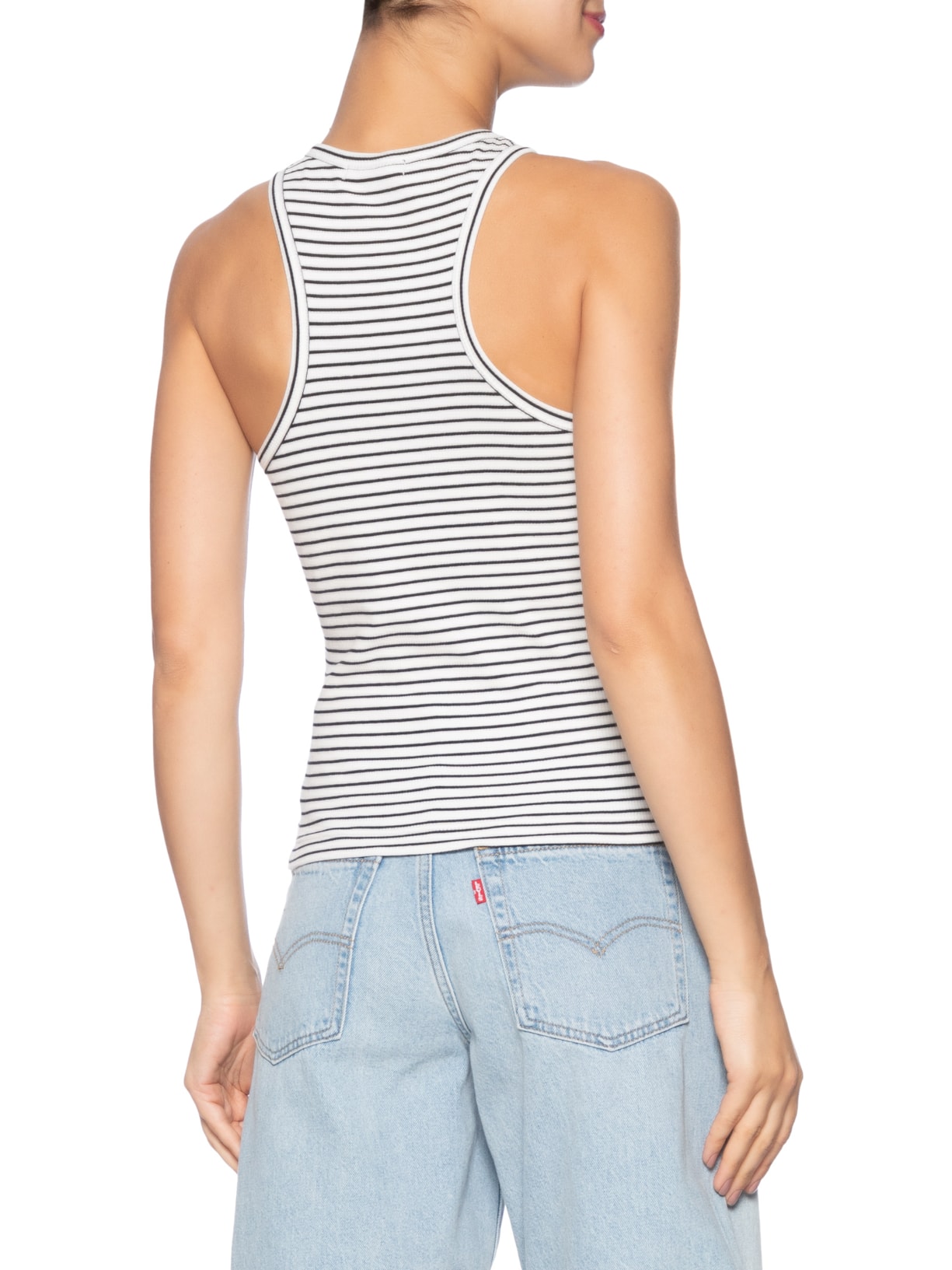 Regata de Malha Nadador Listrada Branco Animale Jeans