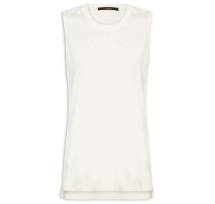 Regata De Malha Off White Basic Com Fenda - Branco