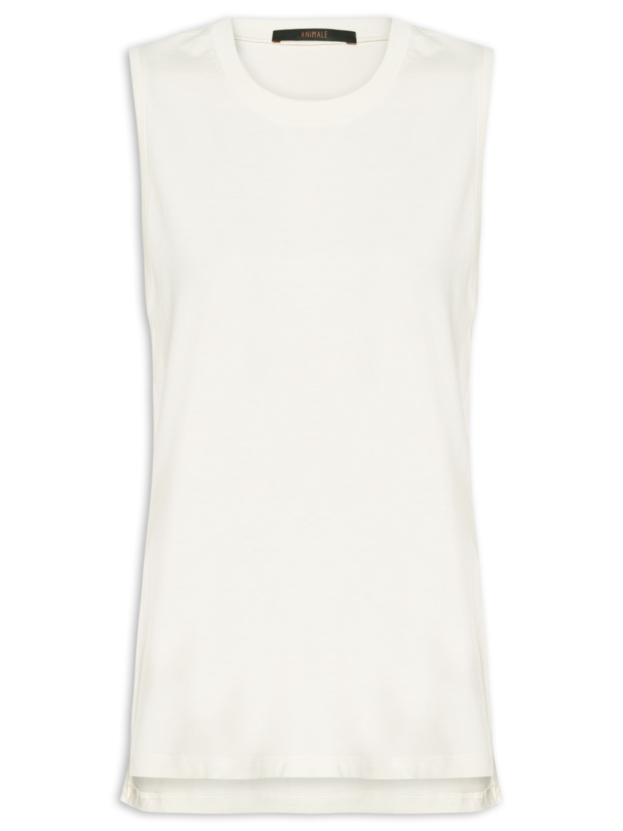 Regata De Malha Off White Basic Com Fenda - Branco