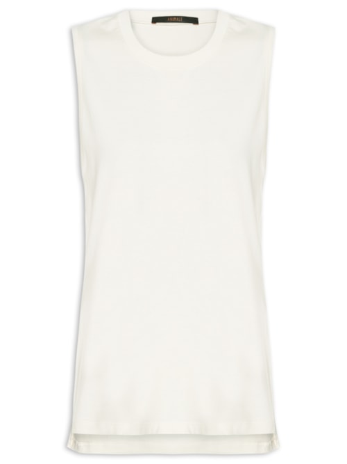 Regata De Malha Off White Basic Com Fenda - Branco