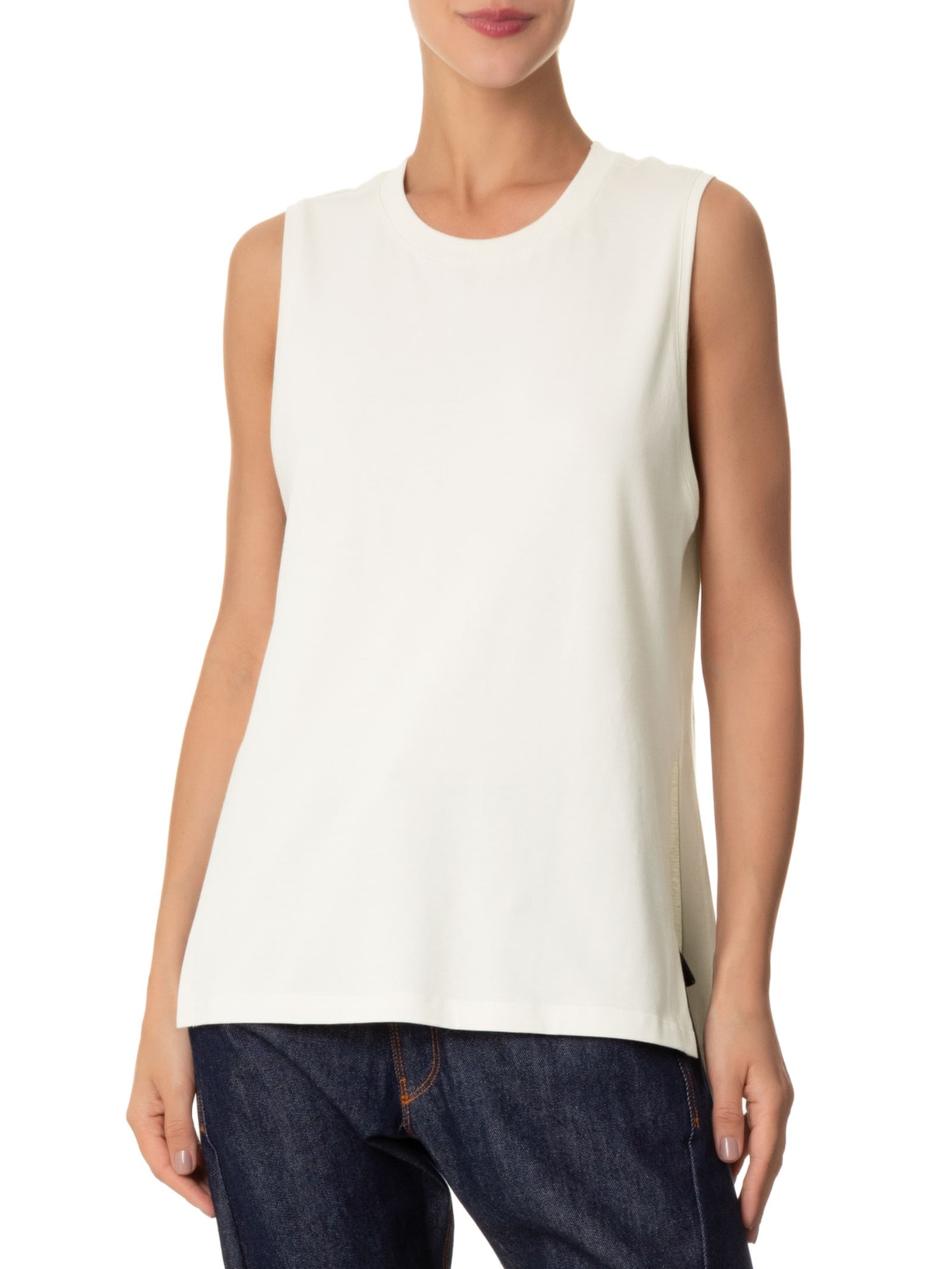 Regata De Malha Off White Basic Com Fenda Branco Animale