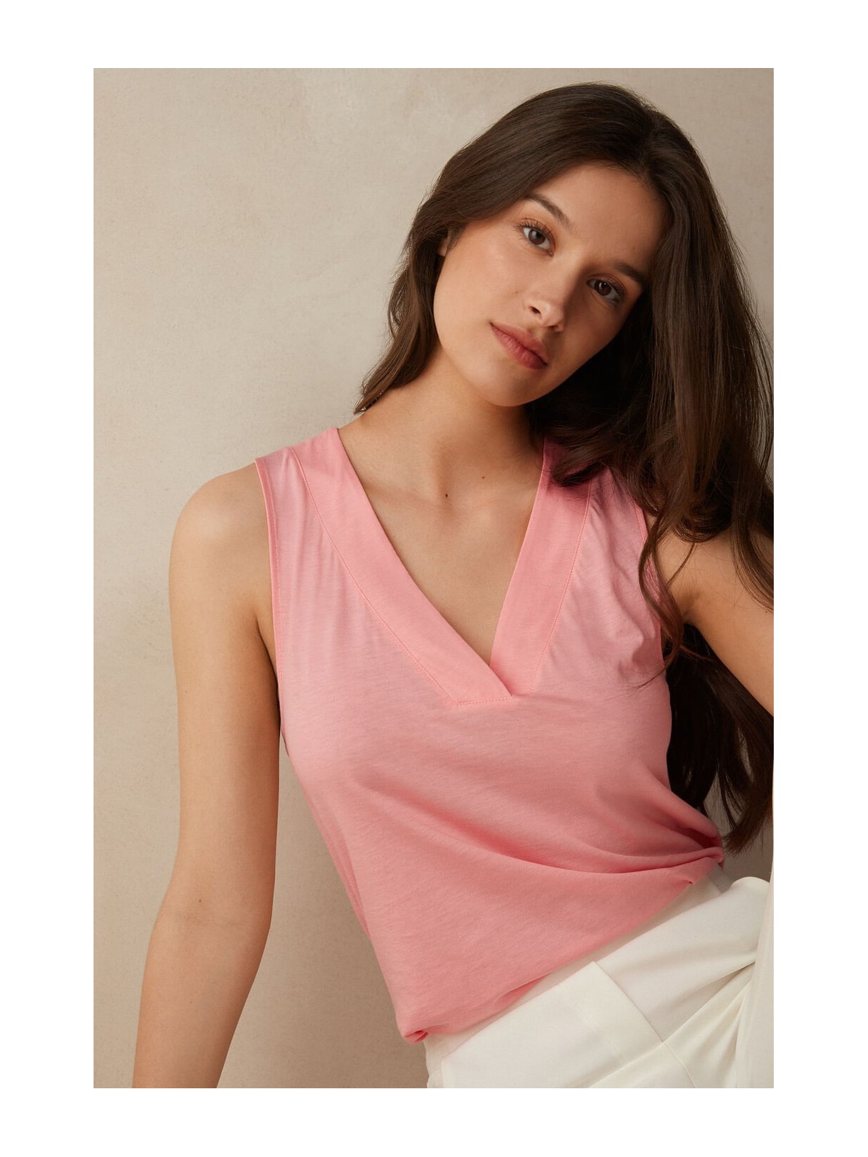 Regata Decote Em v Em Algodão Supima® Ultrafresh Rosa Intimissimi